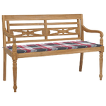 vidaXL Panchina Batavia Cuscino a Quadri Rosso 120cm Teak Massello