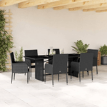 vidaXL Set da Pranzo da Giardino 7 pz Nero con Cuscini in Polyrattan