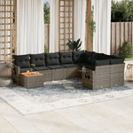 vidaXL Set Divano da Giardino 10 pz con Cuscini Grigio in Polyrattan