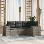 vidaXL Set Divani da Giardino 4 pz con Cuscini in Polyrattan Grigio