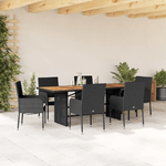 vidaXL Set da Pranzo da Giardino 7 pz Nero con Cuscini in Polyrattan