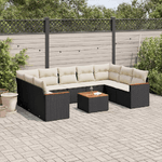 vidaXL Set Divani da Giardino 10pz con Cuscini in Polyrattan Nero