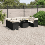 VidaXL Set Divani da Giardino 10pz con Cuscini in Polyrattan Nero