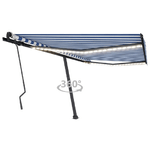 Tenda da Sole Retrattile Manuale con LED 400x300cm Blu e Bianca