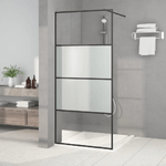 vidaXL Parete Doccia Walk in Nera 90x195 cm Vetro Semi Smerigliato ESG