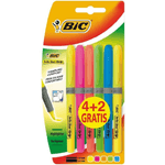 Bic Brit Liner Grip 4+2 Confezione da 6 Pennarelli Fluorescenti - Inchiostro a Base Acqua - Punta a Scalpello - Tratto t