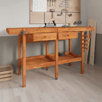 Banco Lavoro Cassetti e Morse 162x62x83cm Legno Massello Acacia