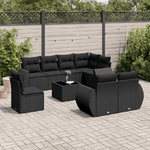 vidaXL Set Divani da Giardino 9 pz con Cuscini Nero in Polyrattan