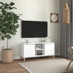 vidaXL Mobile TV con Gambe in Legno Massello Bianco 103,5x35x50 cm