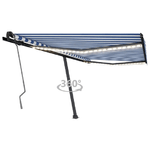 Tenda da Sole Retrattile Manuale con LED 400x350 cm Blu Bianca