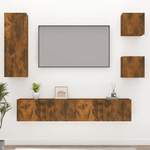 Set di Mobili Porta TV 5 pz Rovere Fumo in Legno Ingegnerizzato