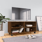 Mobile TV con Ruote Rovere Marrone 90x35x35cm Legno ingegnerizzato