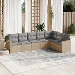 vidaXL Set Divani da Giardino 7 pz con Cuscini Beige in Polyrattan