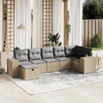 vidaXL Set Divano da Giardino 7 pz con Cuscini Beige Misto Polyrattan