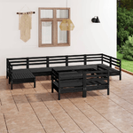 vidaXL Set Salotto da Giardino 10 pz Nero in Legno Massello di Pino