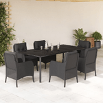 vidaXL Set da Pranzo da Giardino 7 pz Nero con Cuscini in Polyrattan