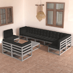 vidaXL Set Divani da Giardino 10 pz con Cuscini Legno Massello Pino