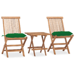 vidaXL Set da Pranzo Giardino Pieghevole 3 pz Cuscino Massello di Teak