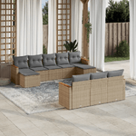 vidaXL Set Divano da Giardino 10 pz con Cuscini Beige in Polyrattan