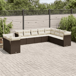 vidaXL Set Divani da Giardino 10pz con Cuscini in Polyrattan Marrone