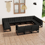 vidaXL Set Divani da Giardino 13 pz con Cuscini Massello di Pino Nero