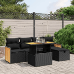 vidaXL Set Divano da Giardino 6 pz con Cuscini Nero in Polyrattan