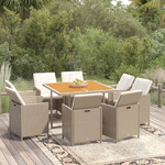 vidaXL Set da Pranzo per Giardino 9pz con Cuscini in Polyrattan Beige