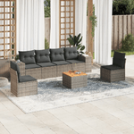 vidaXL Set Divani da Giardino 7 pz con Cuscini Grigio in Polyrattan