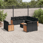 vidaXL Set Divani da Giardino 12 pz con Cuscini Nero in Polyrattan