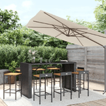 Set Bar Giardino 9 pz Nero Polyrattan e Legno Massello Acacia