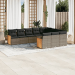 vidaXL Set Divano da Giardino 10 pz con Cuscini Grigio in Polyrattan