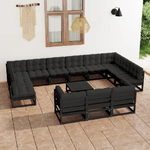 vidaXL Set Divani da Giardino 14 pz con Cuscini Massello di Pino Nero