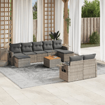 vidaXL Set Divano da Giardino 10 pz con Cuscini Grigio in Polyrattan