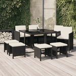 vidaXL Set da Pranzo da Giardino 9 pz con Cuscini in Polyrattan Nero