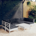 vidaXL Set Divani da Giardino 7 pz con Cuscini Bianchi Legno di Pino