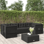 Set Mobili da Giardino 6 pz con Cuscini in Polyrattan Nero