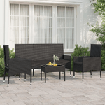 VidaXL Set Divani da Giardino 4 pz con Cuscini Nero in Polyrattan