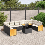 vidaXL Set Divani da Giardino 11 pz con Cuscini in Polyrattan Nero