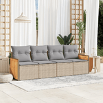 vidaXL Set Divano da Giardino 4 pz con Cuscini Beige in Polyrattan