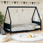 vidaXL Giroletto per Bambini Nero 90x200 cm in Legno Massello di Pino