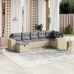 vidaXL Set Divano da Giardino 7 pz con Cuscini Beige Misto Polyrattan