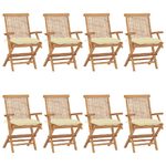 vidaXL Sedie da Giardino e Cuscini Bianco Crema 8 pz Massello di Teak