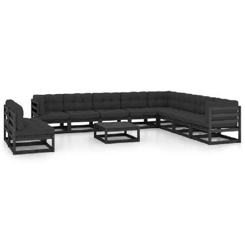 vidaXL Set Divani da Giardino 11 pz con Cuscini Massello di Pino Nero