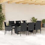 vidaXL Set da Pranzo da Giardino 9 pz con Cuscini Nero in Polyrattan