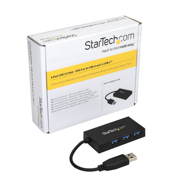 StarTech.com-Hub-USB-3.0-a-4-Porte---Hub-USB-Type-A-con-1x-USB-C-e-3x-USB-A--SuperSpeed-5Gbps----Alimentato-da-Bus-USB---Adattatore-Hub-3.1-Gen-1-