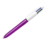 Penna a sfera a scatto Bic 4 Colours Shine - Punta da 1 mm - Corsa da 04 mm - Inchiostro a base di olio - Fusto viola metallizzato/bianco - 4 colori