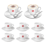 6 tazzine caffe' illy in porcellana e 2 tazze illy cappuccino con piattino