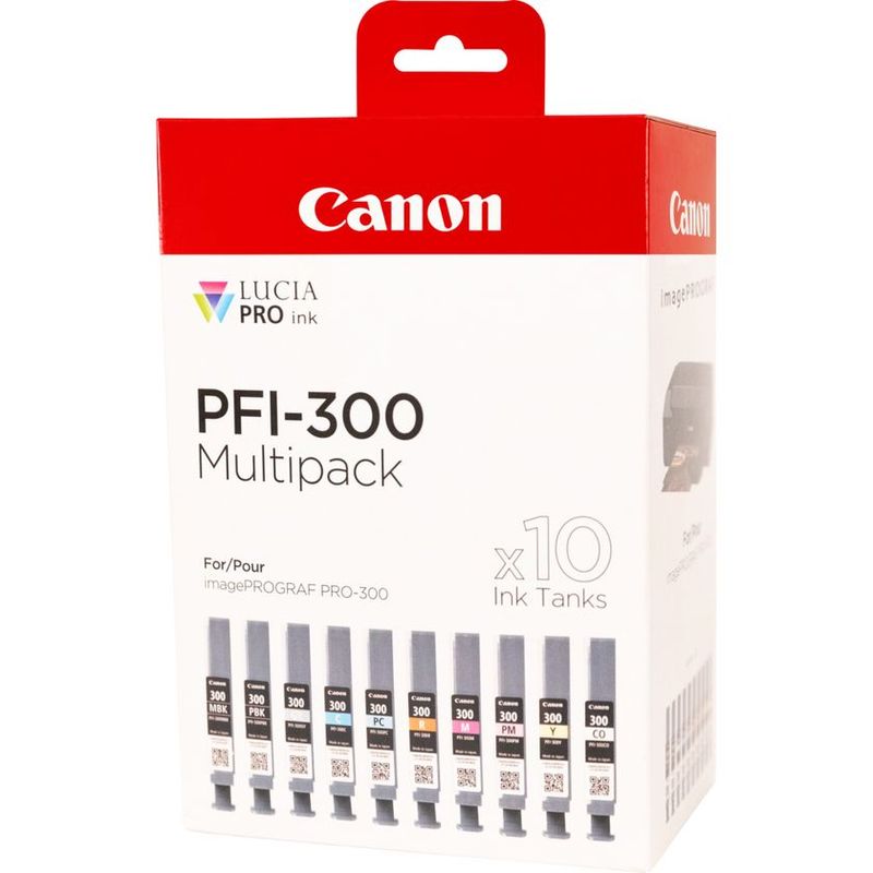 Canon-PFI-300-cartuccia-d-inchiostro-10-pz-Originale-Nero-Blu-Ciano-Grigio-Magenta-Nero-per-foto-Magenta-per-foto