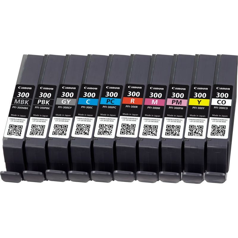 Canon-PFI-300-cartuccia-d-inchiostro-10-pz-Originale-Nero-Blu-Ciano-Grigio-Magenta-Nero-per-foto-Magenta-per-foto