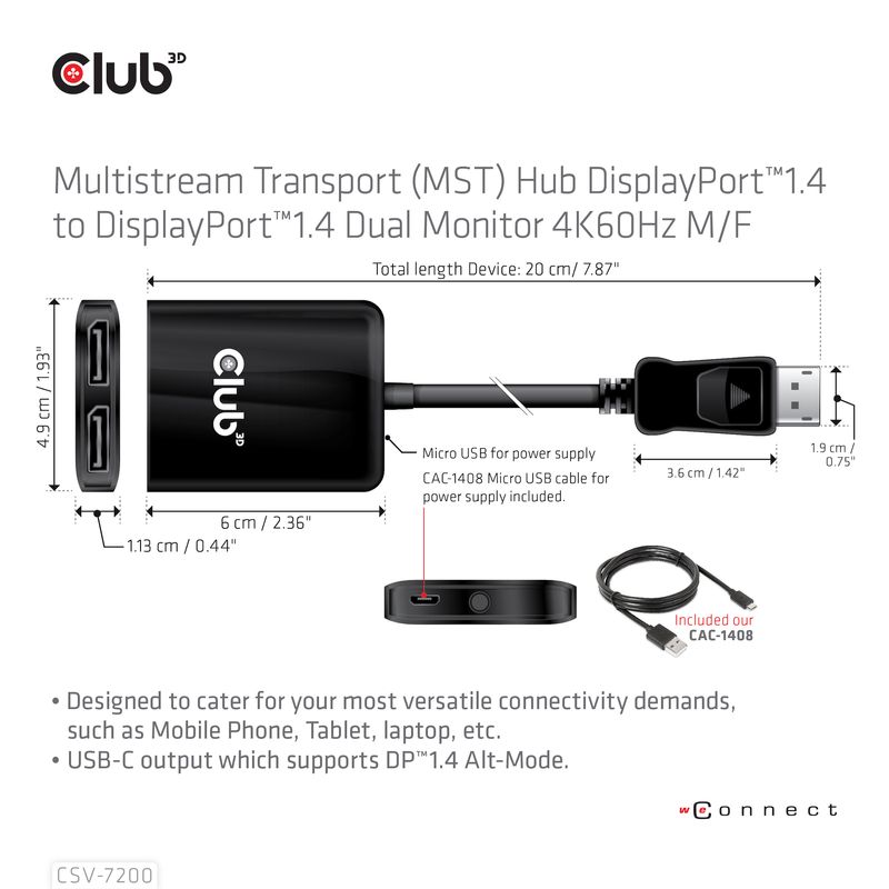 a€¢-Eingang--DisplayPort-Stecker-a€¢-Ausgang--2x-DisplayPort-Buchse-a€¢-UnterstA¼tzt-Dual-Display-3840x2160-60HZ-a€¢-Unt